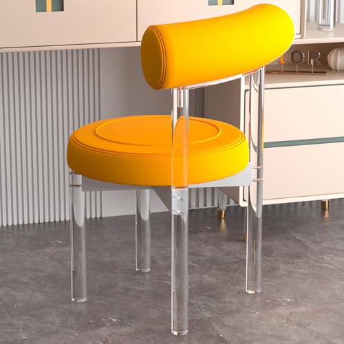 VZXATYOP Esszimmerstuhl mit durchsichtiger Rückenlehne Acryl moderner minimalistischer Schminkstuhl armloser transparenter Komforthocker aus Kristallglas for Schlafzimmer Esszimmer Büro(Orange) von VZXATYOP