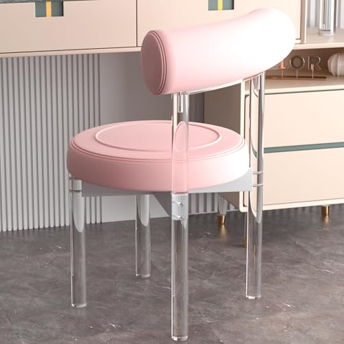 VZXATYOP Esszimmerstuhl mit durchsichtiger Rückenlehne Acryl moderner minimalistischer Schminkstuhl armloser transparenter Komforthocker aus Kristallglas for Schlafzimmer Esszimmer Büro(Pink) von VZXATYOP