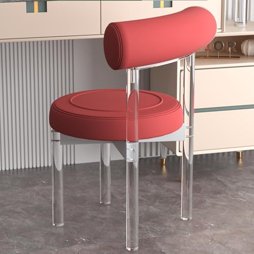 VZXATYOP Esszimmerstuhl mit durchsichtiger Rückenlehne Acryl moderner minimalistischer Schminkstuhl armloser transparenter Komforthocker aus Kristallglas for Schlafzimmer Esszimmer Büro(Red) von VZXATYOP