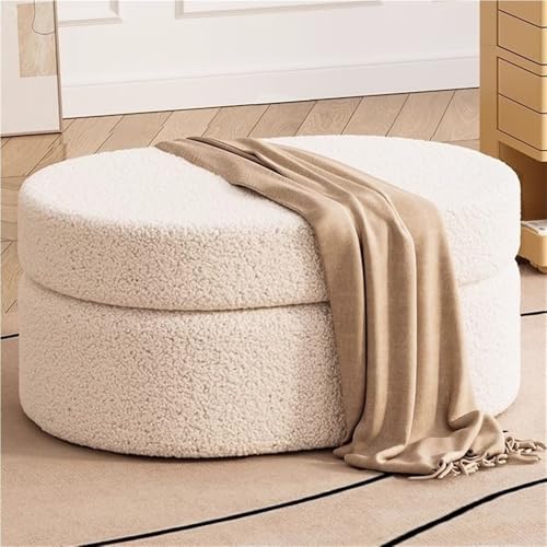 VZXATYOP Fußbank fürs Bett, Ottomane mit Stauraum, ovaler Sofa-Fußhocker kleine Moderne Fußstütze mit Polsterung for Schlafzimmer Wohnzimmer Eingang(White,27.6 * 17.7 * 11.8in) von VZXATYOP