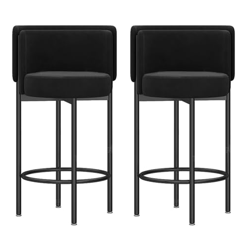 VZXATYOP Gepolsterte Barhocker In Thekenhöhe Aus Samt 2er-Set Moderne Barstühle Mit Fußstütze Und Metallbeinen for Küchencafés Zuhause Und Restaurants(Black Legs Black,65cm) von VZXATYOP