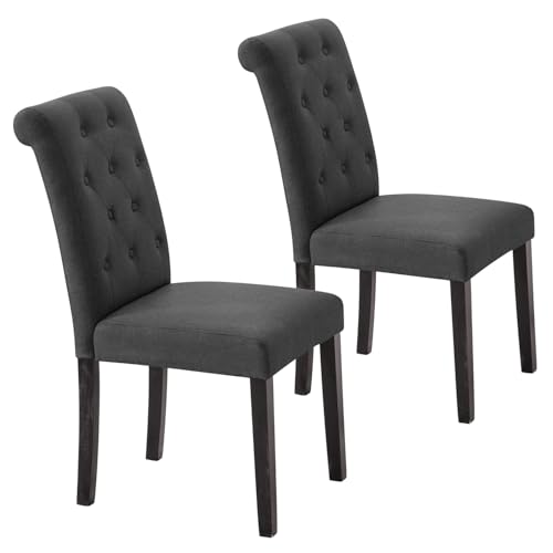 VZXATYOP Gepolstertes Esszimmerstuhl-Set hohe Rückenlehne Stoff getuftete Küchenstühle mit Holzbeinen Mid-Century Modern Stuhl for Esszimmer Küche Wohnzimmer(Charcoal,2) von VZXATYOP