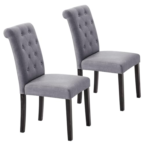 VZXATYOP Gepolstertes Esszimmerstuhl-Set hohe Rückenlehne Stoff getuftete Küchenstühle mit Holzbeinen Mid-Century Modern Stuhl for Esszimmer Küche Wohnzimmer(Grey,2) von VZXATYOP