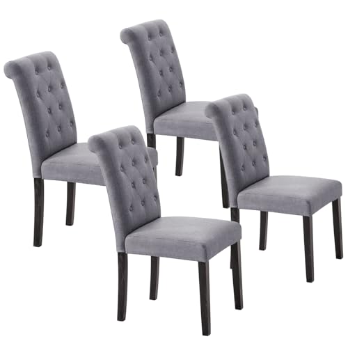 VZXATYOP Gepolstertes Esszimmerstuhl-Set hohe Rückenlehne Stoff getuftete Küchenstühle mit Holzbeinen Mid-Century Modern Stuhl for Esszimmer Küche Wohnzimmer(Grey,4) von VZXATYOP