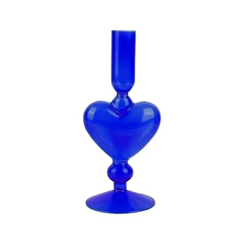 VZXATYOP Herzförmiger Kerzenständer Aus Glas Kerzenhalter Aus Klarem Kristall for Tischdekoration Hochzeit Weihnachten Und Partys Zu Hause(Blue) von VZXATYOP