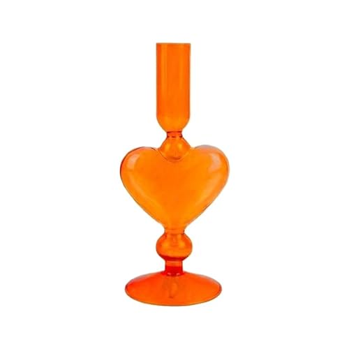 VZXATYOP Herzförmiger Kerzenständer Aus Glas Kerzenhalter Aus Klarem Kristall for Tischdekoration Hochzeit Weihnachten Und Partys Zu Hause(Orange) von VZXATYOP