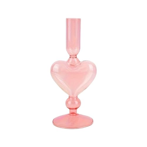 VZXATYOP Herzförmiger Kerzenständer Aus Glas Kerzenhalter Aus Klarem Kristall for Tischdekoration Hochzeit Weihnachten Und Partys Zu Hause(Pink) von VZXATYOP