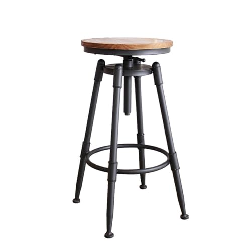 VZXATYOP Industrieller schwarzer Barhocker in Thekenhöhe, Retro-Eisenrohrbeine und Holzsitz, Küchenhocker Stuhl Barhocker mit Fußstütze höhenverstellbar 27-35 Zoll(Without Back Rest) von VZXATYOP