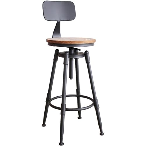 VZXATYOP Industrieller schwarzer Barhocker in Thekenhöhe, Retro-Eisenrohrbeine und Holzsitz, Küchenhocker Stuhl Barhocker mit Fußstütze höhenverstellbar 27-35 Zoll(with Back Rest) von VZXATYOP