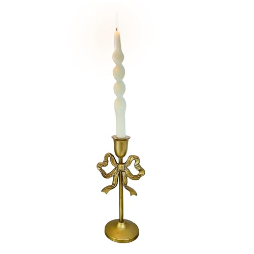 VZXATYOP Kegelkerzenhalter Aus Eisen Mit Schleife Und Knoten Säulenkerzenhalter Dekorativer Kerzenständer for Inneneinrichtung Hochzeit Abendessen Party(Gold-l(1 Pcs)) von VZXATYOP