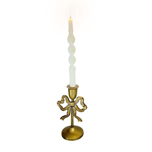 VZXATYOP Kegelkerzenhalter Aus Eisen Mit Schleife Und Knoten Säulenkerzenhalter Dekorativer Kerzenständer for Inneneinrichtung Hochzeit Abendessen Party(Gold-s(1 Pcs)) von VZXATYOP