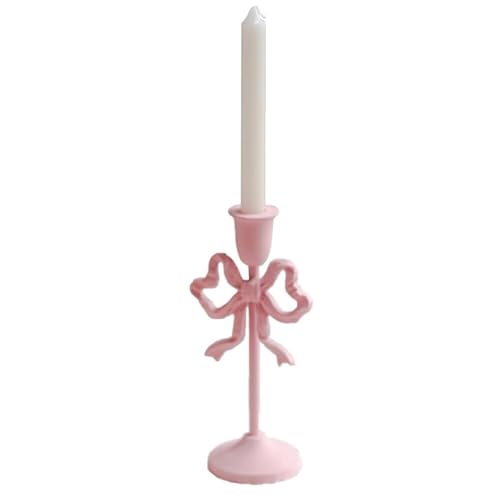 VZXATYOP Kegelkerzenhalter Aus Eisen Mit Schleife Und Knoten Säulenkerzenhalter Dekorativer Kerzenständer for Inneneinrichtung Hochzeit Abendessen Party(Pink-l(1 Pcs)) von VZXATYOP