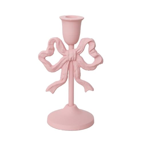 VZXATYOP Kegelkerzenhalter Aus Eisen Mit Schleife Und Knoten Säulenkerzenhalter Dekorativer Kerzenständer for Inneneinrichtung Hochzeit Abendessen Party(Pink-s(1 Pcs)) von VZXATYOP