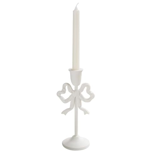 VZXATYOP Kegelkerzenhalter Aus Eisen Mit Schleife Und Knoten Säulenkerzenhalter Dekorativer Kerzenständer for Inneneinrichtung Hochzeit Abendessen Party(White-l(1 Pcs)) von VZXATYOP