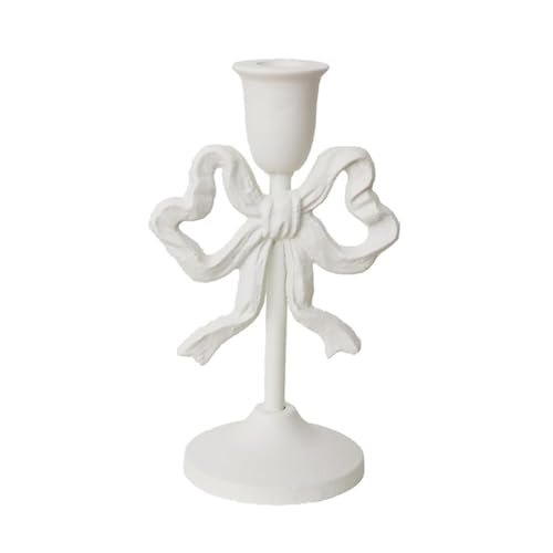 VZXATYOP Kegelkerzenhalter Aus Eisen Mit Schleife Und Knoten Säulenkerzenhalter Dekorativer Kerzenständer for Inneneinrichtung Hochzeit Abendessen Party(White-s(1 Pcs)) von VZXATYOP