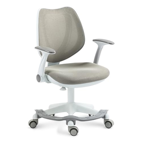VZXATYOP Kinder-Schreibtischstuhl Computerstühle mit Armlehne und Fußstütze for Jungen und Mädchen niedliches Netzgewebe ergonomisch mit höhenverstellbaren drehbaren sicheren Sitzrollen(Grey) von VZXATYOP