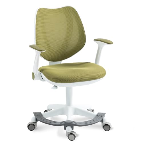 VZXATYOP Kinder-Schreibtischstuhl Computerstühle mit Armlehne und Fußstütze for Jungen und Mädchen niedliches Netzgewebe ergonomisch mit höhenverstellbaren drehbaren sicheren Sitzrollen(Sage Green) von VZXATYOP