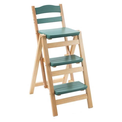 VZXATYOP Klappbarer Barhocker Mit 3 Stufen, Tritthocker Aus Massivholz for Kücheninseln, Tragbarer, Faltbarer Trittstuhl for Erwachsene(Green) von VZXATYOP