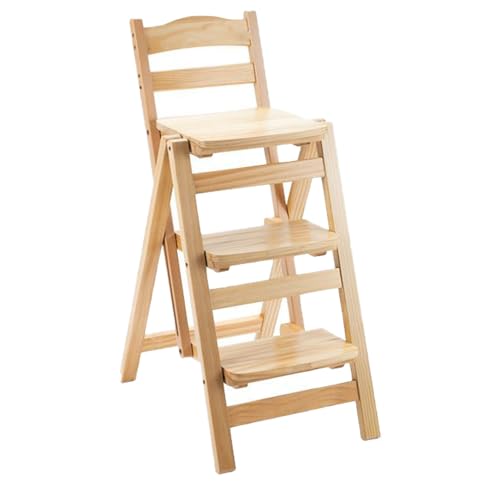 VZXATYOP Klappbarer Barhocker Mit 3 Stufen, Tritthocker Aus Massivholz for Kücheninseln, Tragbarer, Faltbarer Trittstuhl for Erwachsene(Wood) von VZXATYOP