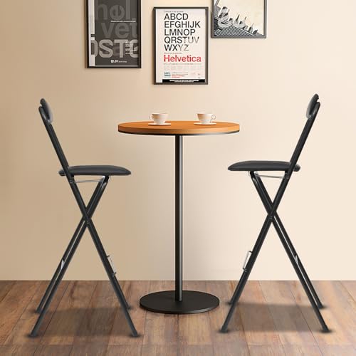 VZXATYOP Klappbarer Barhocker mit Rückenlehne tragbarer hoher Klappstuhl for Küche Esszimmer Café Dessertladen gepolsterter Hocker 27,56 Zoll Thekenhöhe Metallrahmen(Black 2 Pcs) von VZXATYOP