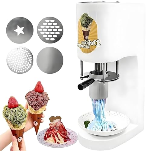 VZXATYOP Kommerzielle Spaghetti-Eismaschine – 80 W elektrische Eispresse Edelstahl 4 Formen einfache Bedienung for Eisdielen und Dessertläden(White) von VZXATYOP
