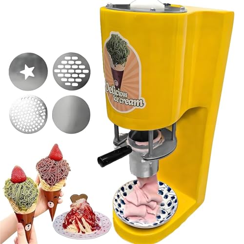 VZXATYOP Kommerzielle Spaghetti-Eismaschine – 80 W elektrische Eispresse Edelstahl 4 Formen einfache Bedienung for Eisdielen und Dessertläden(Yellow) von VZXATYOP