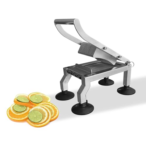 VZXATYOP Kommerzieller Pommes-Frites-Schneider Edelstahl Tomatenschneider-Werkzeug mit 4 Saugnäpfen multifunktionaler Gemüse und Obstwürfelschneider Kartoffelschneidemaschine(15mm) von VZXATYOP