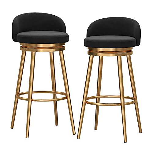 VZXATYOP Moderne Barhocker aus Samt 2er-Set Frühstücksbarstühle for Küche 360° drehbarer gepolsterter Hocker mit Rückenlehne und Fußstütze 65 cm Sitzhöhe for Insel-Hausbar(Black) von VZXATYOP