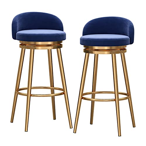VZXATYOP Moderne Barhocker aus Samt 2er-Set Frühstücksbarstühle for Küche 360° drehbarer gepolsterter Hocker mit Rückenlehne und Fußstütze 65 cm Sitzhöhe for Insel-Hausbar(Blue) von VZXATYOP