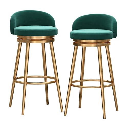 VZXATYOP Moderne Barhocker aus Samt 2er-Set Frühstücksbarstühle for Küche 360° drehbarer gepolsterter Hocker mit Rückenlehne und Fußstütze 65 cm Sitzhöhe for Insel-Hausbar(Green) von VZXATYOP