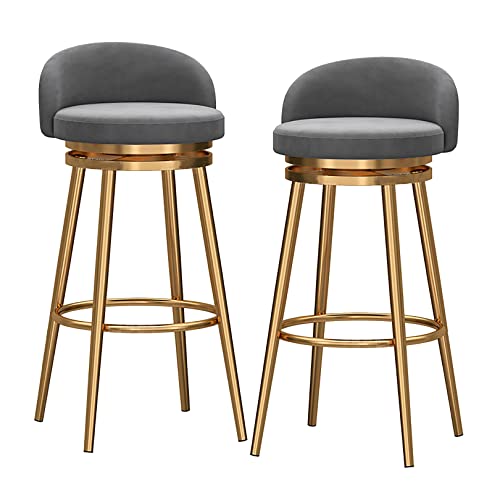 VZXATYOP Moderne Barhocker aus Samt 2er-Set Frühstücksbarstühle for Küche 360° drehbarer gepolsterter Hocker mit Rückenlehne und Fußstütze 65 cm Sitzhöhe for Insel-Hausbar(Grey) von VZXATYOP