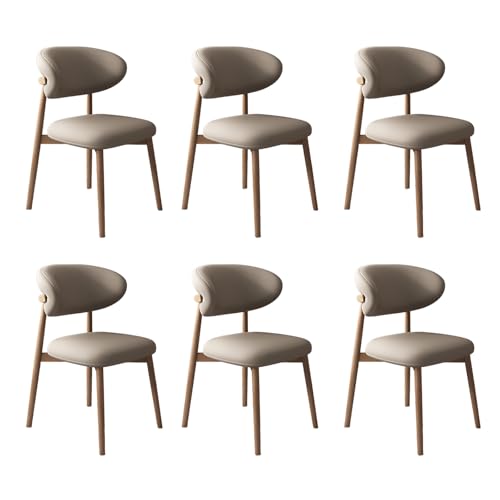 VZXATYOP Moderne Esszimmerstühle mit dicken Plüschsitzkissen, stabilen Beinen aus Massivholz gepolstert und bequem for Alltag im Wohnzimmer(Dark Khaki+Light Walnut Legs,Set of 6) von VZXATYOP