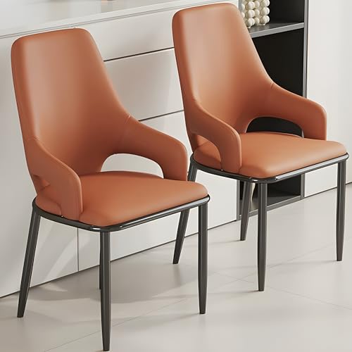 VZXATYOP Moderne gepolsterte Küchenstühle mit hoher Rückenlehne bequemer Sitz Kunstleder mit Nähten Moderne Esszimmerstühle aus Mitte Jahrhunderts for Zuhause/Wohnzimmer/Büro(Orange,Set of 2) von VZXATYOP