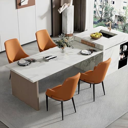 VZXATYOP Moderne gepolsterte Küchenstühle mit hoher Rückenlehne bequemer Sitz Kunstleder mit Nähten Moderne Esszimmerstühle aus Mitte Jahrhunderts for Zuhause/Wohnzimmer/Büro(Orange,Set of 4) von VZXATYOP
