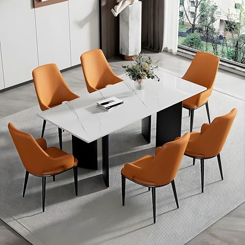 VZXATYOP Moderne gepolsterte Küchenstühle mit hoher Rückenlehne bequemer Sitz Kunstleder mit Nähten Moderne Esszimmerstühle aus Mitte Jahrhunderts for Zuhause/Wohnzimmer/Büro(Orange,Set of 6) von VZXATYOP