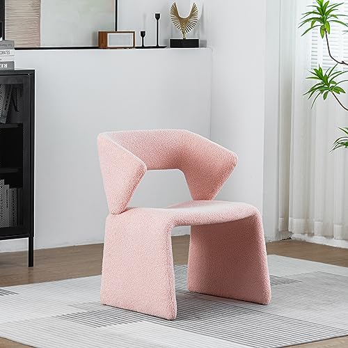 VZXATYOP Moderner Boucle-Sherpa-Akzentstuhl Armlehnstuhl aus Lammstoff bequemer getufteter Freizeit-Einzelsofastuhl for Lesen Schlafzimmer Büro Wohnzimmer(Pink) von VZXATYOP