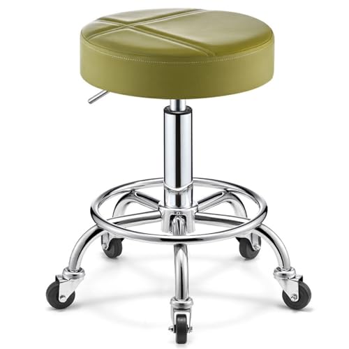 VZXATYOP Moderner Bürostuhl ohne Armlehnen – 360° drehbar und höhenverstellbar Rollhocker aus PU-Leder mit Rädern Tragkraft 200 kg(Green) von VZXATYOP