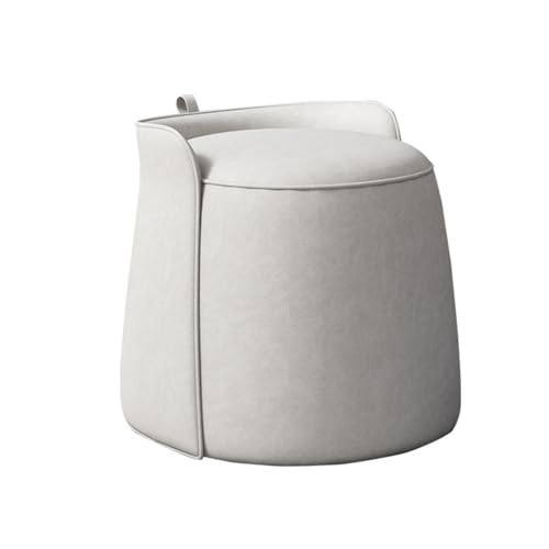 VZXATYOP Moderner Kommode-Schminkhocker Leder-Kommode-Stuhl Runder Fußhocker Zusätzliche Sitzgelegenheit for Wohnzimmer/Schlafzimmer/Eingangsbereich(Off-White) von VZXATYOP