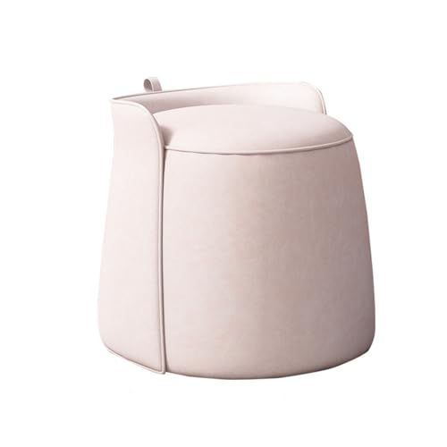 VZXATYOP Moderner Kommode-Schminkhocker Leder-Kommode-Stuhl Runder Fußhocker Zusätzliche Sitzgelegenheit for Wohnzimmer/Schlafzimmer/Eingangsbereich(Pale Pink) von VZXATYOP