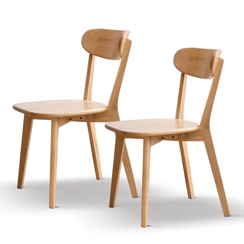 VZXATYOP Modernes Esszimmerstuhl-Set Aus Massivholz Küchen Und Esszimmerstuhl Mit Gepolstertem Kissen Und Sitzbezug Gebogener Rückenlehne 100% Nordamerikanisches Eichenholz(Natural,Set of 2) von VZXATYOP