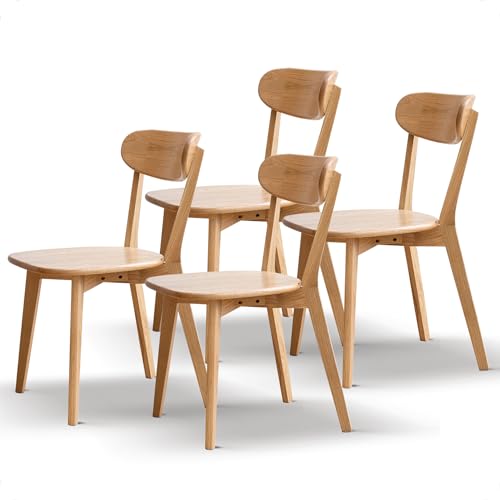 VZXATYOP Modernes Esszimmerstuhl-Set Aus Massivholz Küchen Und Esszimmerstuhl Mit Gepolstertem Kissen Und Sitzbezug Gebogener Rückenlehne 100% Nordamerikanisches Eichenholz(Natural,Set of 4) von VZXATYOP