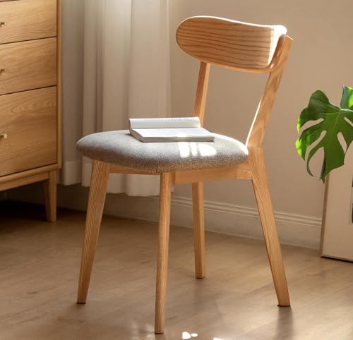 VZXATYOP Modernes Esszimmerstuhl-Set Aus Massivholz Küchen Und Esszimmerstuhl Mit Gepolstertem Kissen Und Sitzbezug Gebogener Rückenlehne 100% Nordamerikanisches Eichenholz(Natural-Grey,Set of 1) von VZXATYOP