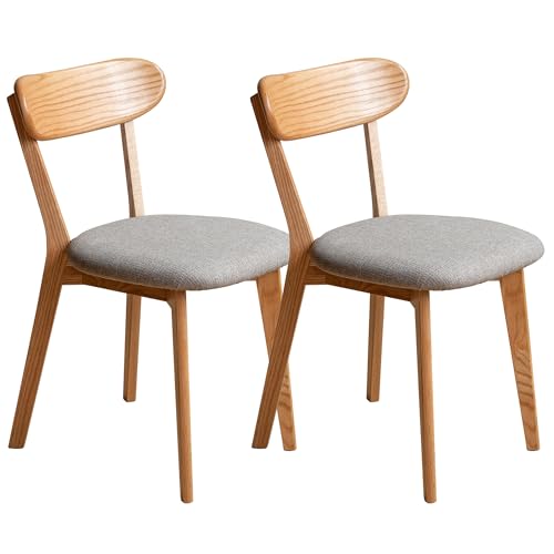VZXATYOP Modernes Esszimmerstuhl-Set Aus Massivholz Küchen Und Esszimmerstuhl Mit Gepolstertem Kissen Und Sitzbezug Gebogener Rückenlehne 100% Nordamerikanisches Eichenholz(Natural-Grey,Set of 2) von VZXATYOP