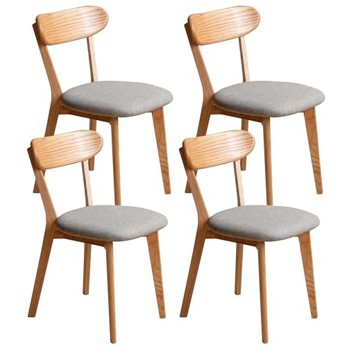VZXATYOP Modernes Esszimmerstuhl-Set Aus Massivholz Küchen Und Esszimmerstuhl Mit Gepolstertem Kissen Und Sitzbezug Gebogener Rückenlehne 100% Nordamerikanisches Eichenholz(Natural-Grey,Set of 4) von VZXATYOP