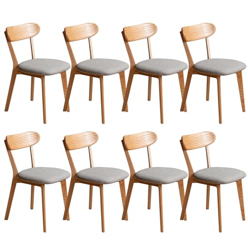 VZXATYOP Modernes Esszimmerstuhl-Set Aus Massivholz Küchen Und Esszimmerstuhl Mit Gepolstertem Kissen Und Sitzbezug Gebogener Rückenlehne 100% Nordamerikanisches Eichenholz(Natural-Grey,Set of 8) von VZXATYOP