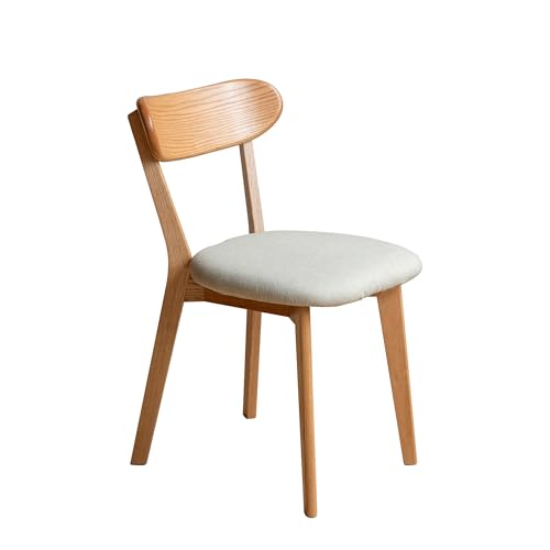 VZXATYOP Modernes Esszimmerstuhl-Set Aus Massivholz Küchen Und Esszimmerstuhl Mit Gepolstertem Kissen Und Sitzbezug Gebogener Rückenlehne 100% Nordamerikanisches Eichenholz(Natural-beige,Set of 1) von VZXATYOP