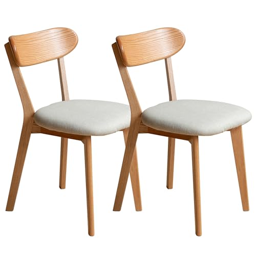 VZXATYOP Modernes Esszimmerstuhl-Set Aus Massivholz Küchen Und Esszimmerstuhl Mit Gepolstertem Kissen Und Sitzbezug Gebogener Rückenlehne 100% Nordamerikanisches Eichenholz(Natural-beige,Set of 2) von VZXATYOP