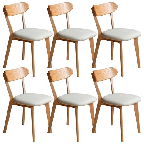 VZXATYOP Modernes Esszimmerstuhl-Set Aus Massivholz Küchen Und Esszimmerstuhl Mit Gepolstertem Kissen Und Sitzbezug Gebogener Rückenlehne 100% Nordamerikanisches Eichenholz(Natural-beige,Set of 6) von VZXATYOP