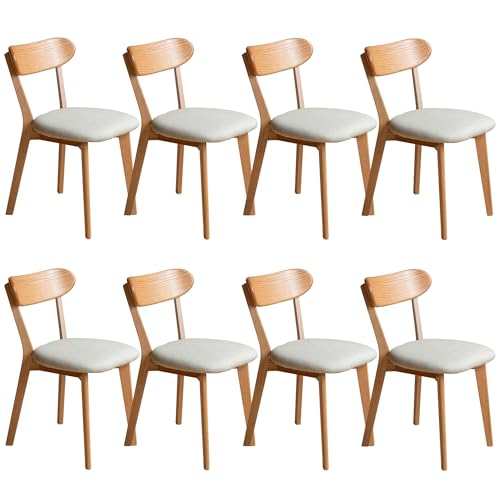 VZXATYOP Modernes Esszimmerstuhl-Set Aus Massivholz Küchen Und Esszimmerstuhl Mit Gepolstertem Kissen Und Sitzbezug Gebogener Rückenlehne 100% Nordamerikanisches Eichenholz(Natural-beige,Set of 8) von VZXATYOP