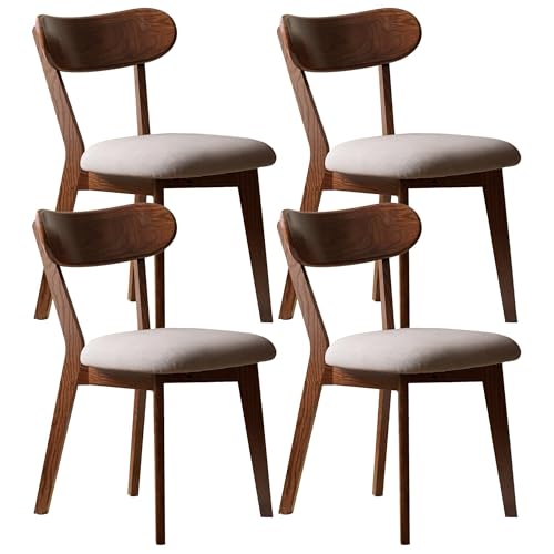 VZXATYOP Modernes Esszimmerstuhl-Set Aus Massivholz Küchen Und Esszimmerstuhl Mit Gepolstertem Kissen Und Sitzbezug Gebogener Rückenlehne 100% Nordamerikanisches Eichenholz(Walnut-Grey,Set of 4) von VZXATYOP